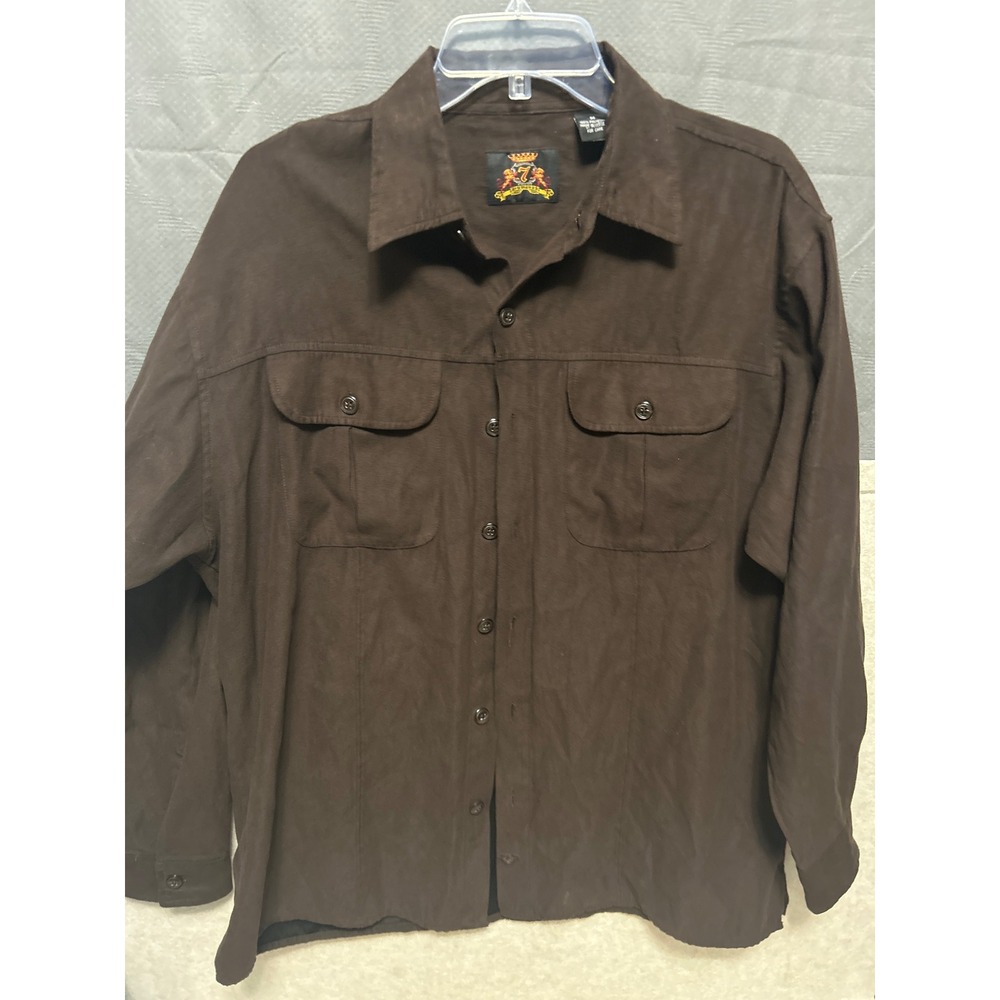 7 Diamonds Mens Faux Suede Button Down Shirt Brown Long Sleeve Size M